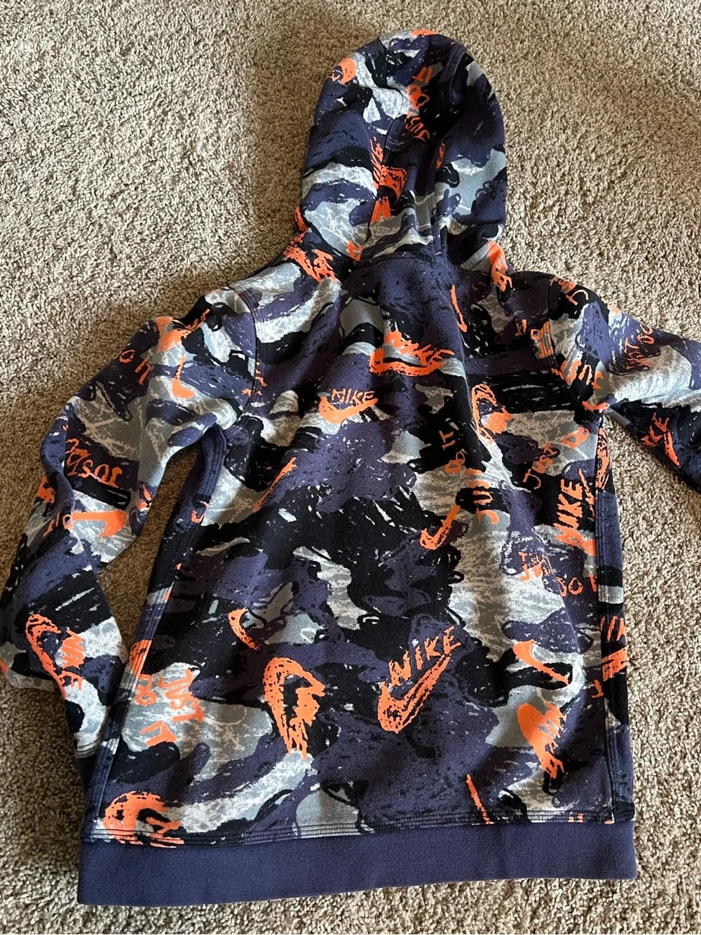 Nike Kids Navy Camo Hoodie with Bright Orange Logo